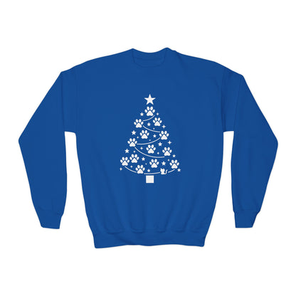 Paw Christmas Tree Girls Youth Sweatshirt, Cute Pet Lover Holiday Sweater
