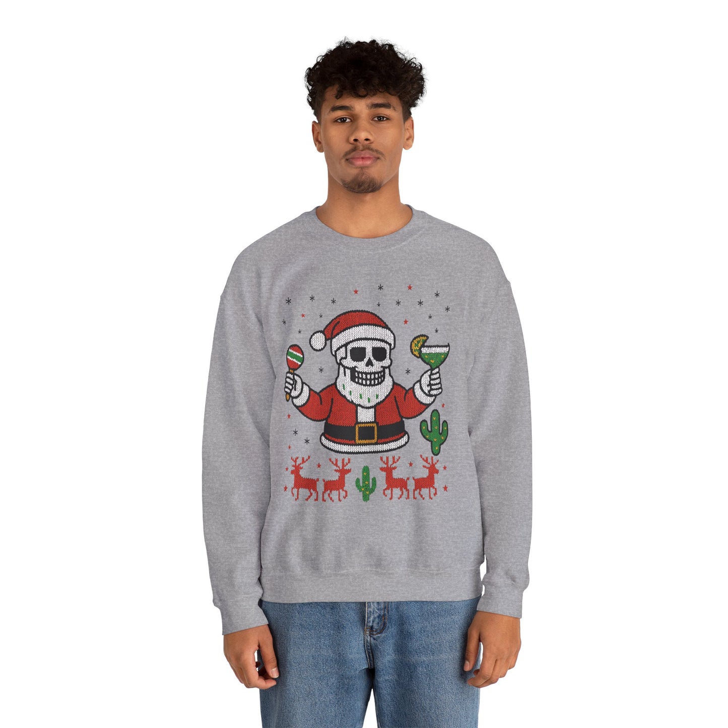 Skeleton Santa Ugly Christmas Sweatshirt for Men, Funny Margarita Holiday Jumper