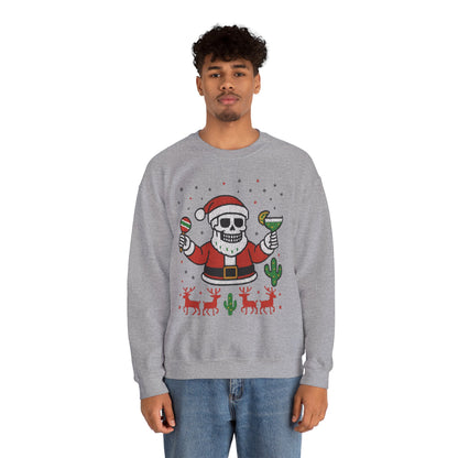 Skeleton Santa Ugly Christmas Sweatshirt for Men, Funny Margarita Holiday Jumper