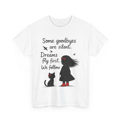 Emotional Hand Drawn Womens T-Shirt, Minimalist Red Dress Girl and Cat Graphic Tee, Cat Lover Gift