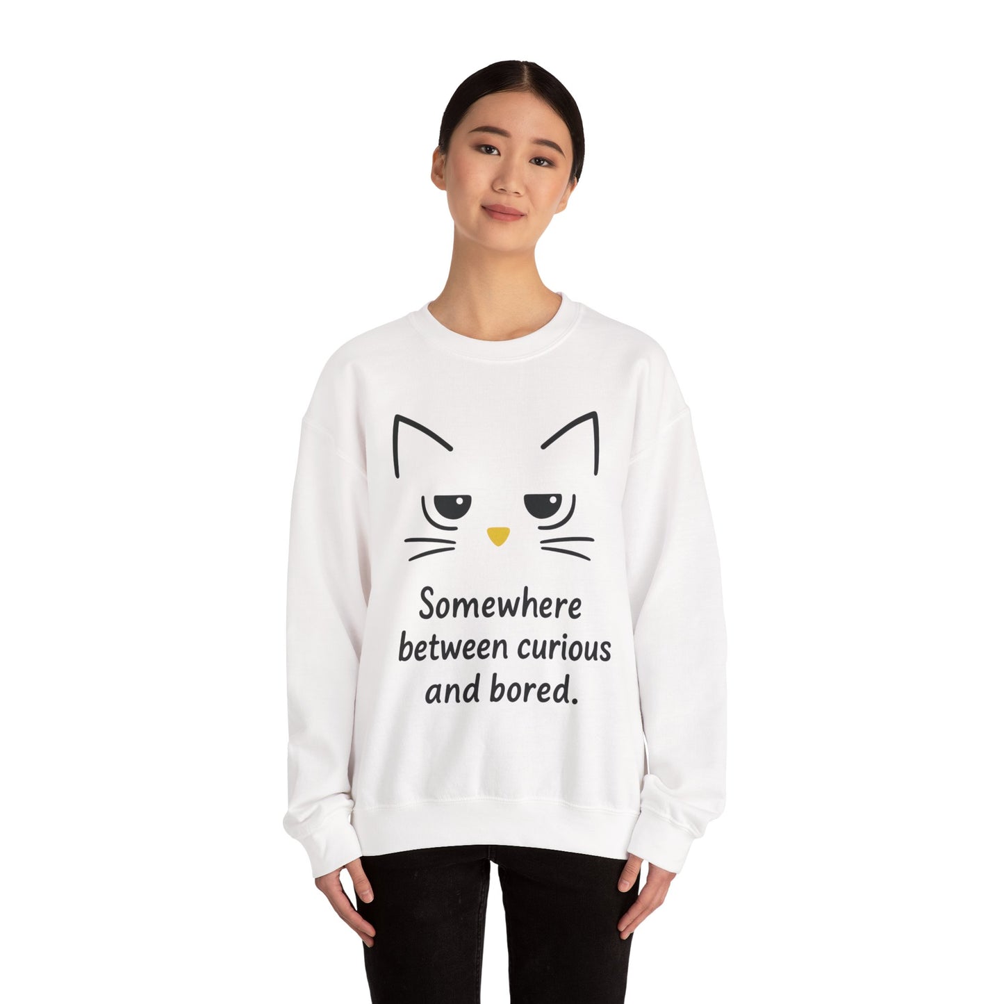Whimsical Cat Crewneck Womens Sweatshirt, Cozy Relaxed Wear, Perfect Gift for Cat Lovers, Casual Everyday Style