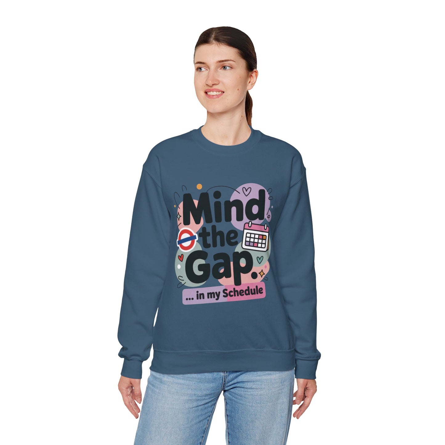 Funny Women's Sweatshirt, Mind The Gap London Tube Inspired, Office Humor Graphic Pullover
