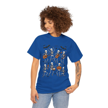 Dancing Skeleton Band Halloween T-Shirt for Women, Funny Spooky Music Tee, Cute Skeleton Party Shirt, Retro Halloween Top Gift Idea
