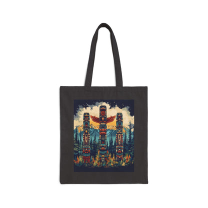 Totem Pole Canvas Tote Bag, Eco-Friendly Shopping Bag, Gift for Nature Lovers, Beach Tote, Reusable Grocery Bag, Boho Art