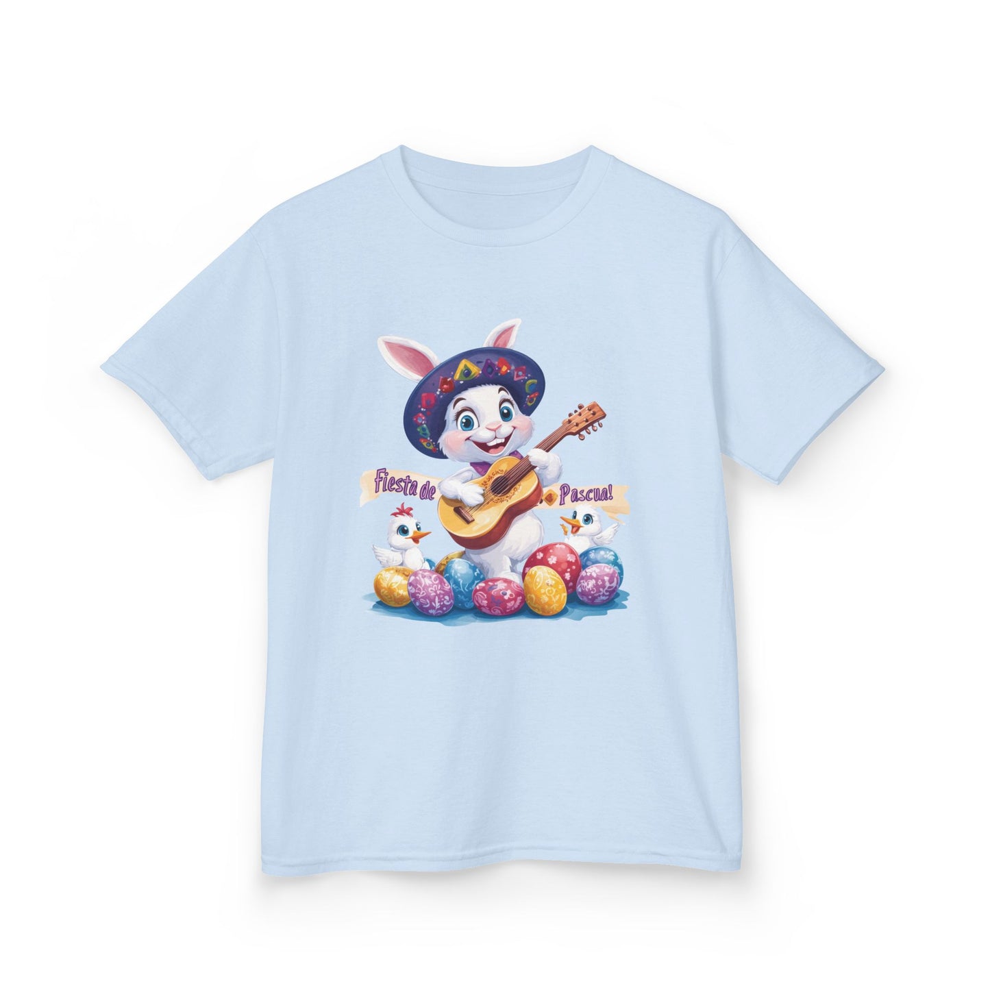 Mexican Easter Bunny Kids T-Shirt - Fiesta de Pascua Shirt with Guitar, Fun Spring Festival Tee, Colorful Holiday Gift for Children