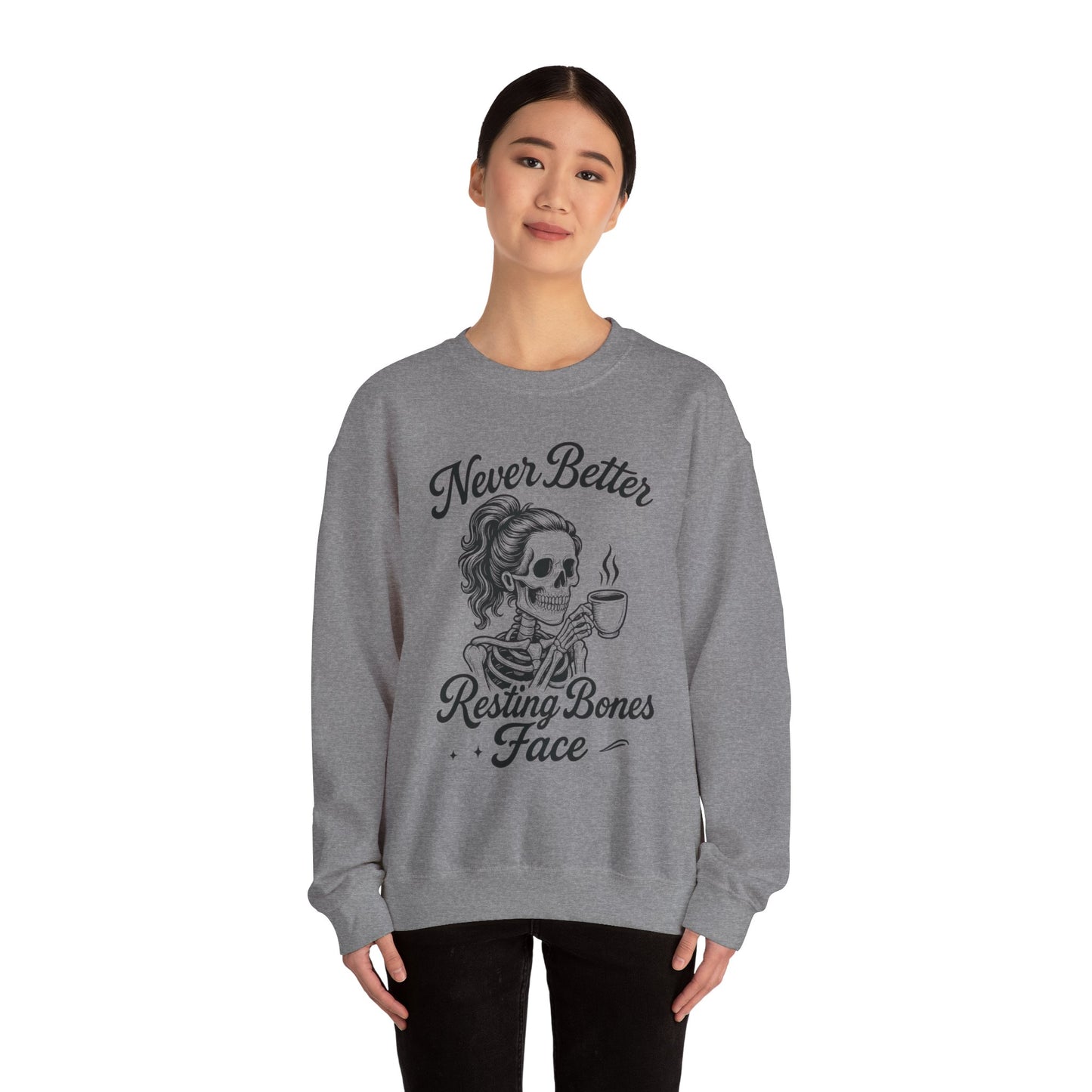 Skull Coffee Lovers Crewneck Sweatshirt, Womens, Perfect for Halloween, Cozy Outfit, Gift for Friends, Relaxing Days, Coffee Enthusiasts