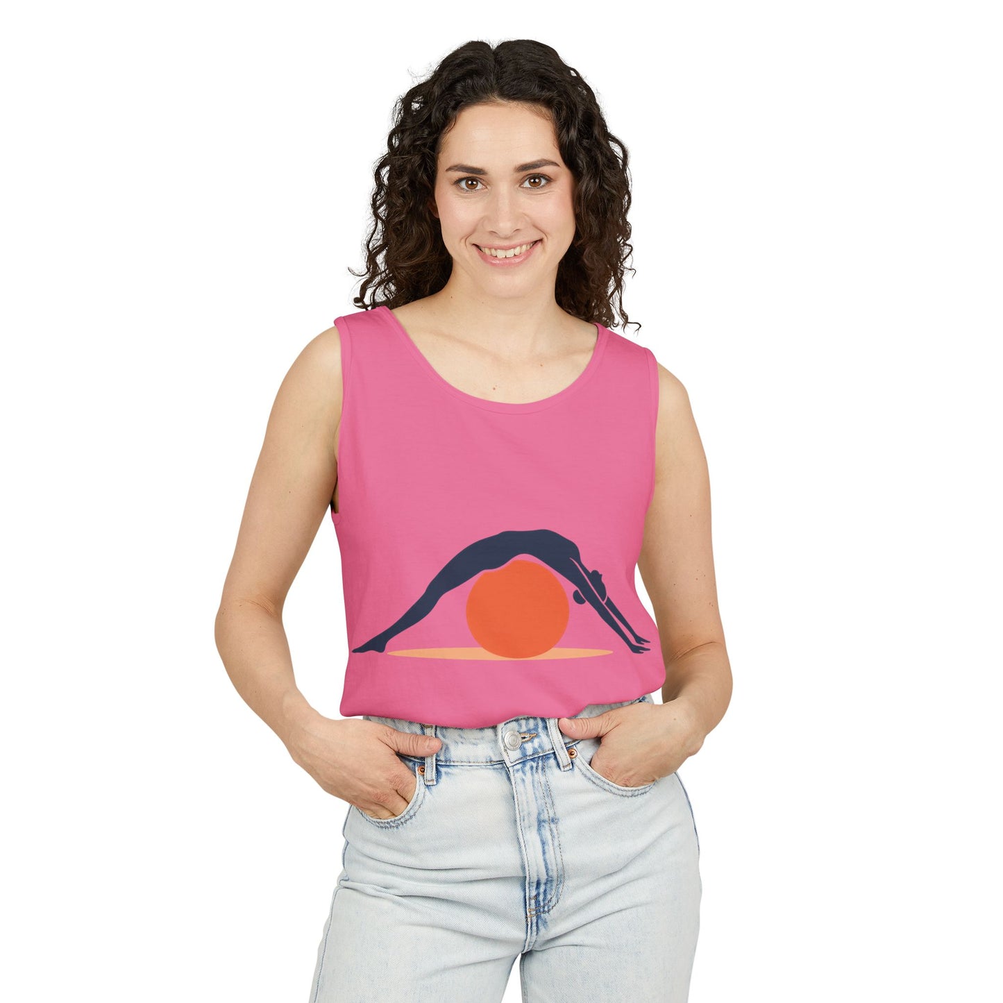 Womens Garment-Dyed Tank Top, Womens Pilates Tank Top, Yoga Fitness Graphic Top, Cute Workout Activewear Shirt