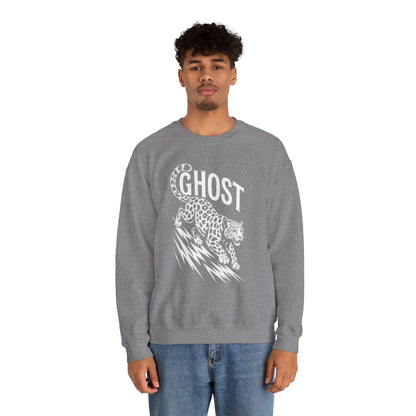 Ghost Leopard Crewneck Sweatshirt, Unisex Fashion, Cozy Casual Wear, Graphic Sweatshirt, Wild Animal Art, Gift for Animal Lovers