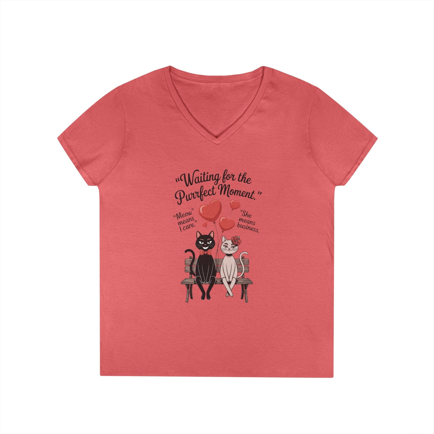 Cute Cat Lovers V-Neck T-Shirt, Casual Wear, Gift for Her, Pet Lovers, Best Friend Gift, Cute Cat Design, Valentine's Day, Cat Love