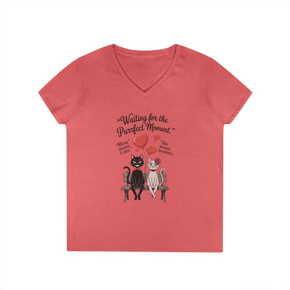 Cute Cat Lovers V-Neck T-Shirt, Casual Wear, Gift for Her, Pet Lovers, Best Friend Gift, Cute Cat Design, Valentine's Day, Cat Love