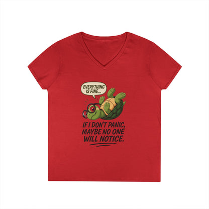 Cute & Comfy Turtle V-Neck T-Shirt, Everything is fine.. design, Gift for Animal Lovers, Casual Wear, Fun Quotes, Positive message tee