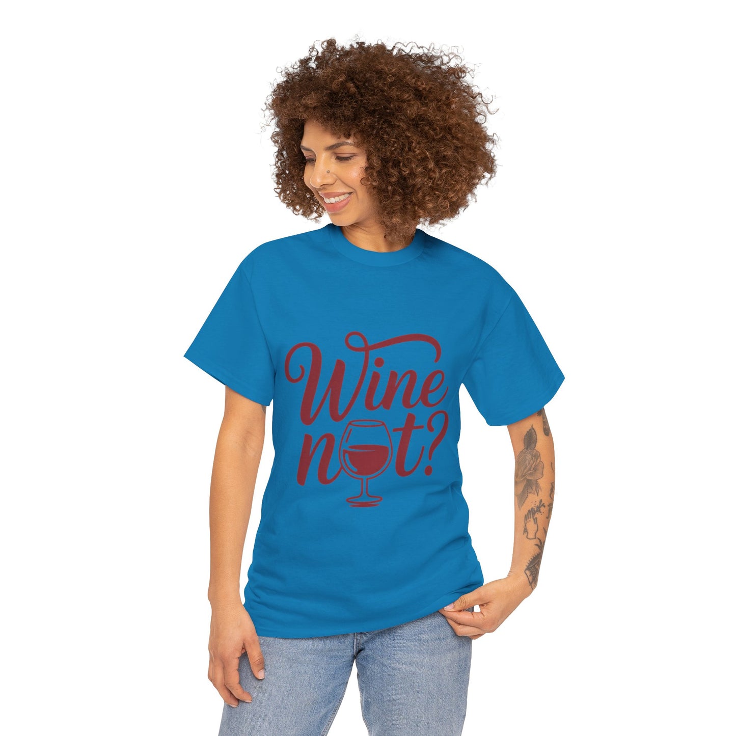 Funny Wine Lover Shirt, Wine Not Graphic Tee, Unisex Heavy Cotton T-Shirt,  Pun Shirt for Wine Drinkers & Party Vibes, Gift for Wine-tasting