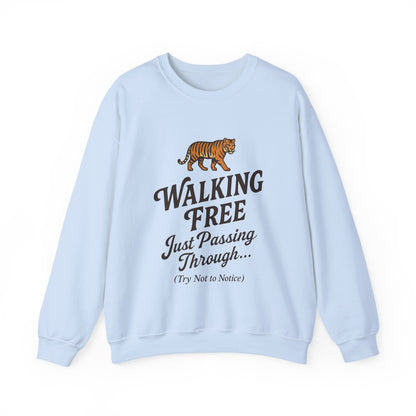 Funny Tiger Mens Crewneck Sweatshirt - Walking Free Cozy Wild Animal Pullover - Motivational Sweatshirt, Inspirational Apparel