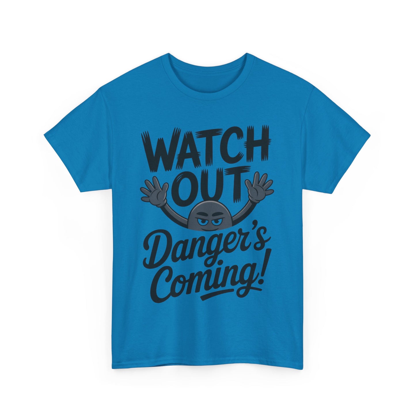 Funny "Watch Out" Cartoon Character T-Shirt, Sketch Style Unisex Heavy Cotton Tee, Minimalist Humorous Graphic Tee, Gift for Him/Her