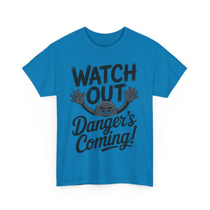 Funny "Watch Out" Cartoon Character T-Shirt, Sketch Style Unisex Heavy Cotton Tee, Minimalist Humorous Graphic Tee, Gift for Him/Her