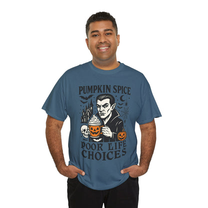 Pumpkin Spice Poor Life Choices Men's T-Shirt, Funny Vampire Coffee Halloween Graphic Tee