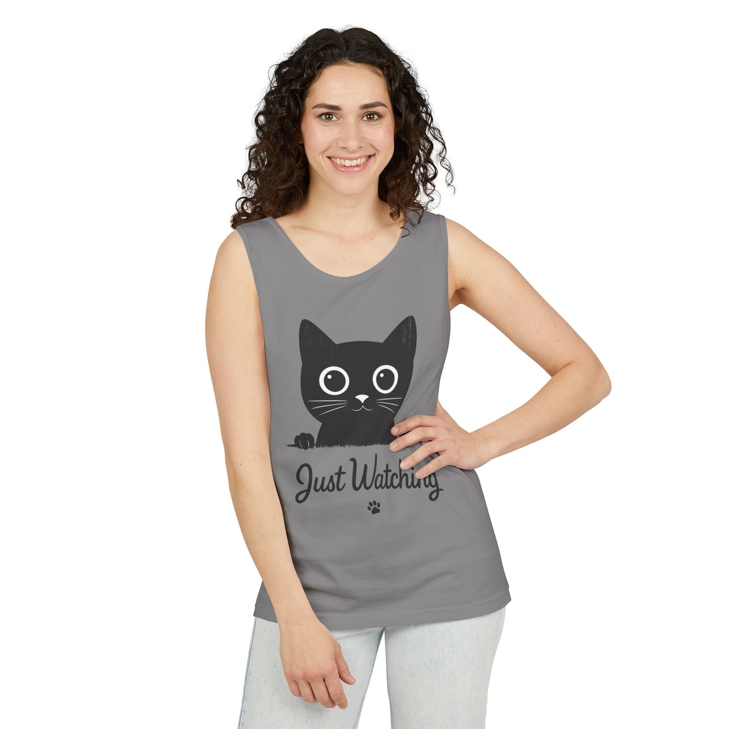 Just Watching Cat Womens Tank Top - Cute Black Kitty Sleeveless Shirt - Funny Summer Cat Lover Gift, Summer Beach Wear, Pet Themed Apparel