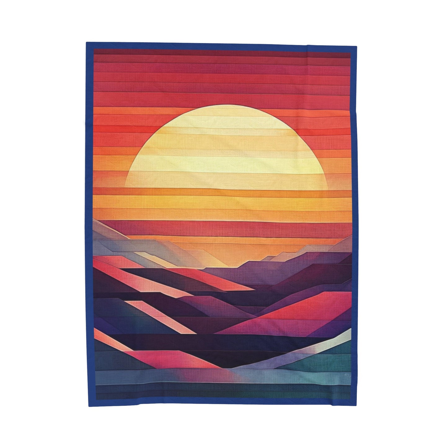 Abstract Sunset Mountain Velveteen Plush Blanket, Geometric Boho Landscape Throw Blanket, Warm Cozy Modern Art Home Decor Gift