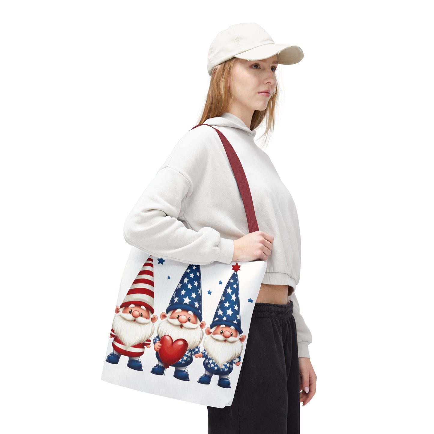 Patriotic Gnome Tote Bag, Stars and Stripes Reusable Grocery Bag, Cute Gnome Summer Bag, Holiday Gift Tote, Eco-Friendly Shopping Bag