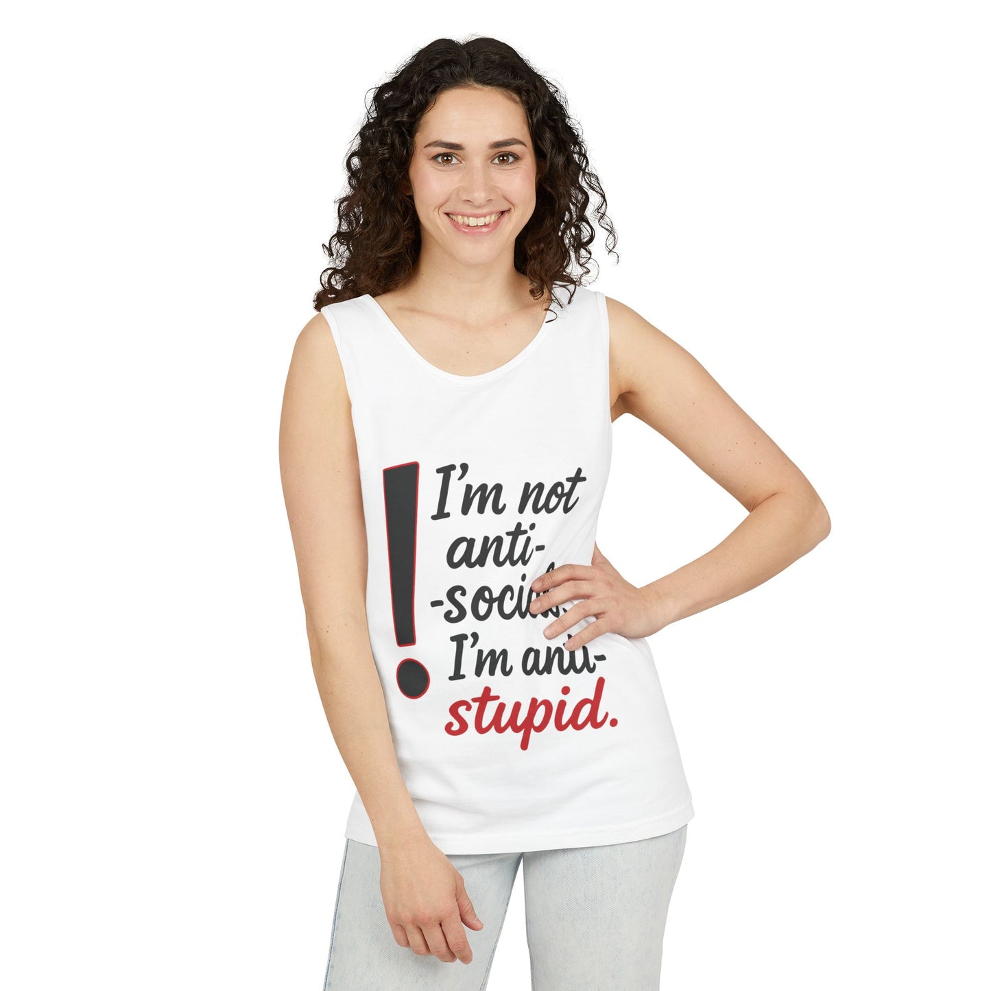 Anti-Social Womens Tank Top, Funny Graphic Summer Apparel, Beachwear, Humorous Womens Tee, Graphic Tee for Introverts & Thinkers