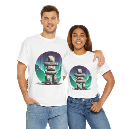 Aurora Stone Inukshuk Tee, Northern Lights Inukshuk T-Shirt,  Arctic Stone Stack Aurora Graphic Tee, Canada Inuit Symbol Shirt