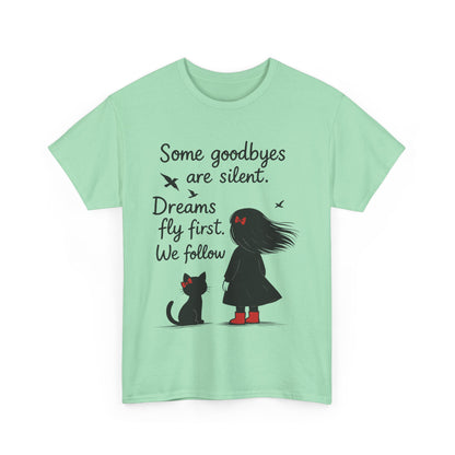 Emotional Hand Drawn Womens T-Shirt, Minimalist Red Dress Girl and Cat Graphic Tee, Cat Lover Gift