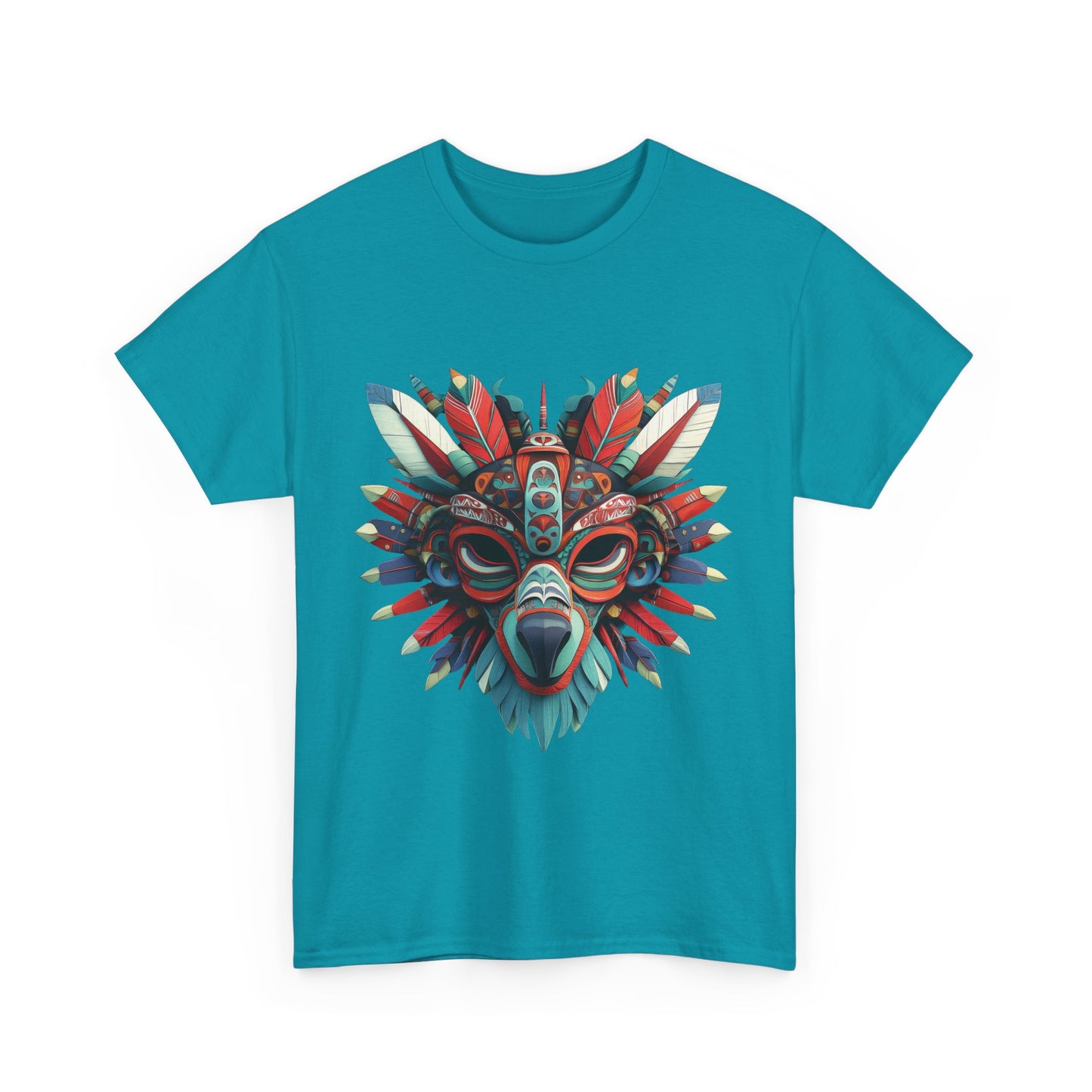 Tribal Wolf Mask T-Shirt, Colorful Native Spirit Animal Tee, Unisex Heavy Cotton Graphic Shirt, Boho Ethnic Festival Top,Gift for Art Lovers