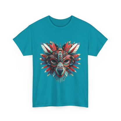 Tribal Wolf Mask T-Shirt, Colorful Native Spirit Animal Tee, Unisex Heavy Cotton Graphic Shirt, Boho Ethnic Festival Top,Gift for Art Lovers