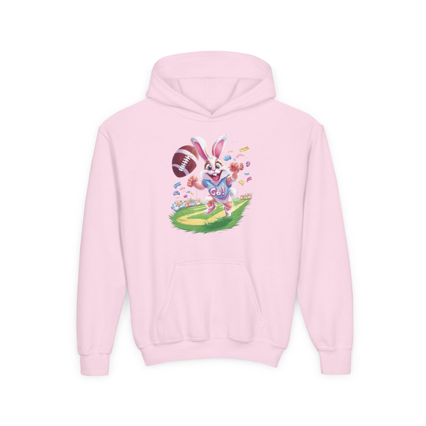 Touchdown Bunny Hoodie for Kids - Fun Easter Football Design - Youth Heavy Blend Sweatshirt - Spring Gift for Sporty Bunny Fans