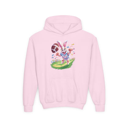 Touchdown Bunny Hoodie for Kids - Fun Easter Football Design - Youth Heavy Blend Sweatshirt - Spring Gift for Sporty Bunny Fans