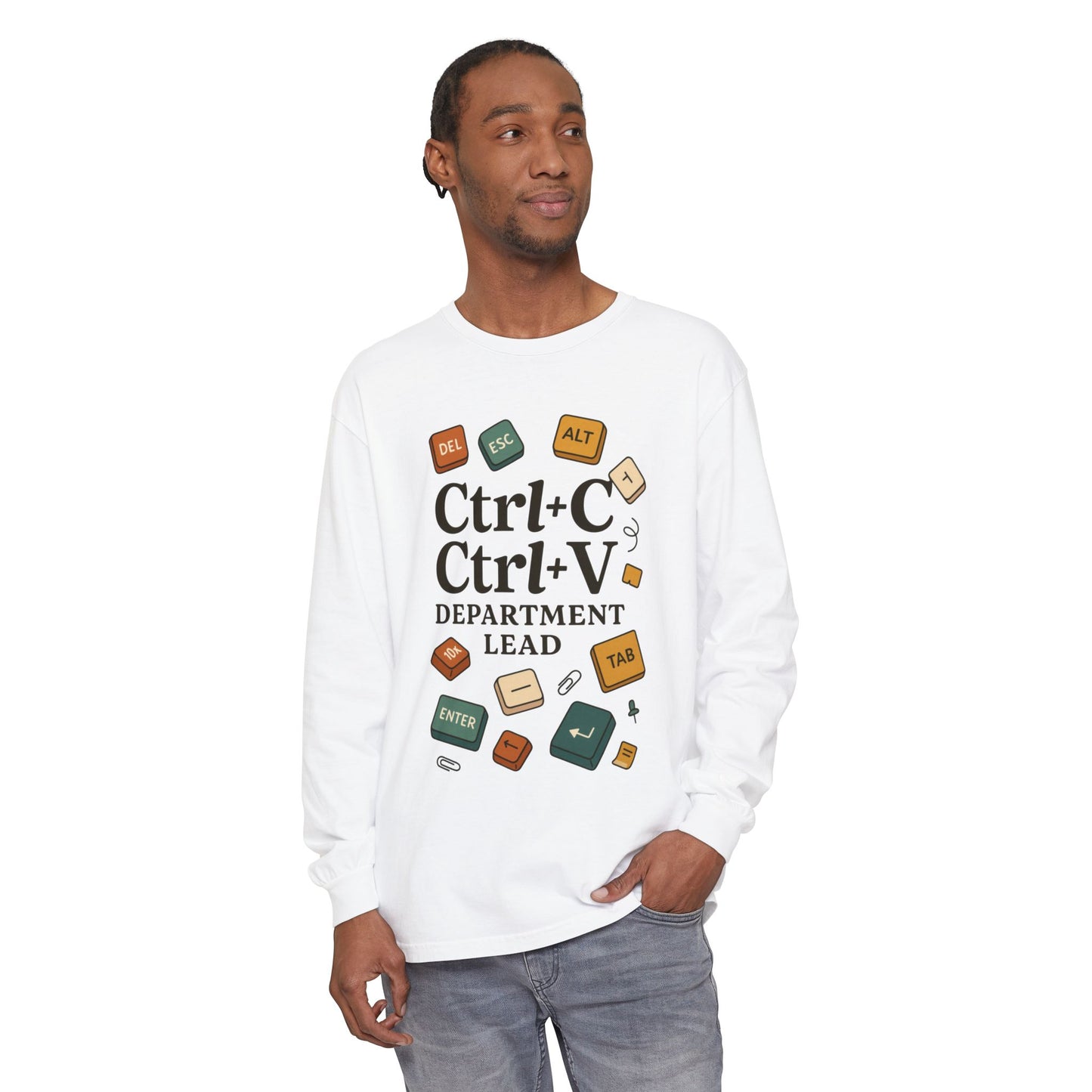 Graphic Long Sleeve Tee, Ctrl+C Ctrl+V Department Lead, Funny Office Humor Shirt, Programmer Gift, Tech Nerd Tee, IT Department Apparel