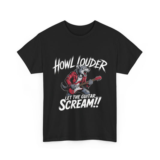 Rockin' Wolf Unisex Tee, Perfect for Music Lovers, Music Lover Graphic T-Shirt, Cool Guitarist Wolf Design, Rock Wolf Electric Guitar Tee