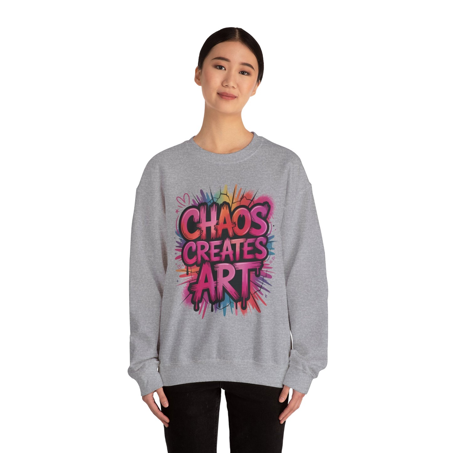 Women's Heavy Blend™ Crewneck Sweatshirt, Chaos Creates Art Graffiti Sweatshirt, Streetwear Sweatshirt