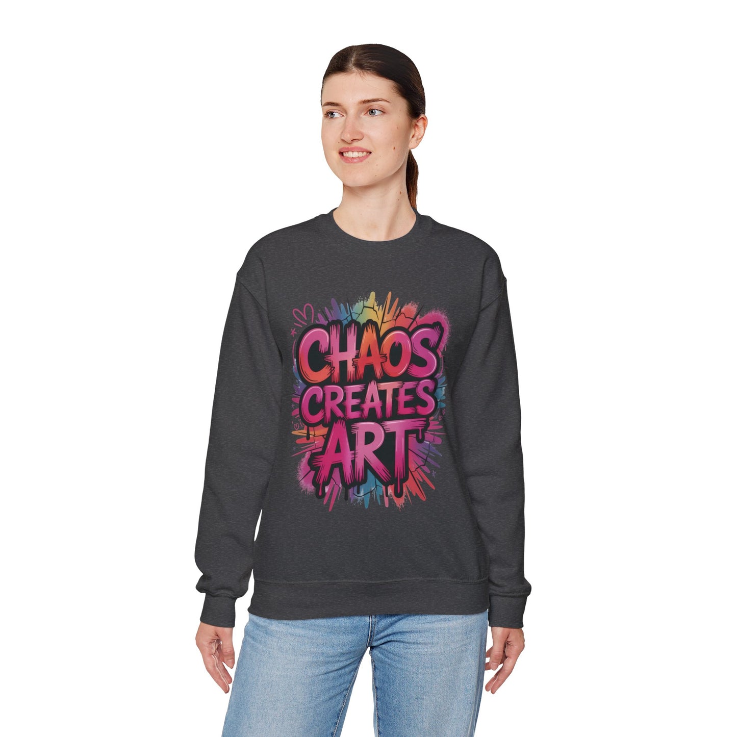 Women's Heavy Blend™ Crewneck Sweatshirt, Chaos Creates Art Graffiti Sweatshirt, Streetwear Sweatshirt