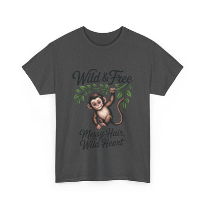 Wild & Free Monkey Shirt, Messy Hair Wild Heart Womens Tee, Cute Jungle Animal T-Shirt, Boho Adventure Graphic, Fun Nature Lover Gift