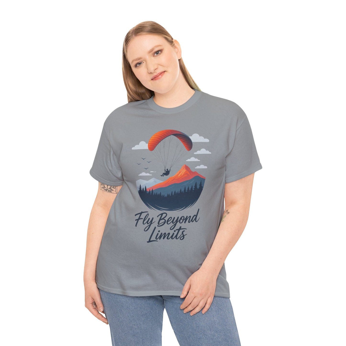 Paragliding Adventure T-Shirt, Mountain Landscape Tee, Nature Travel Lover Shirt, Outdoor Hiking Gift, Unisex Heavy Cotton Tee
