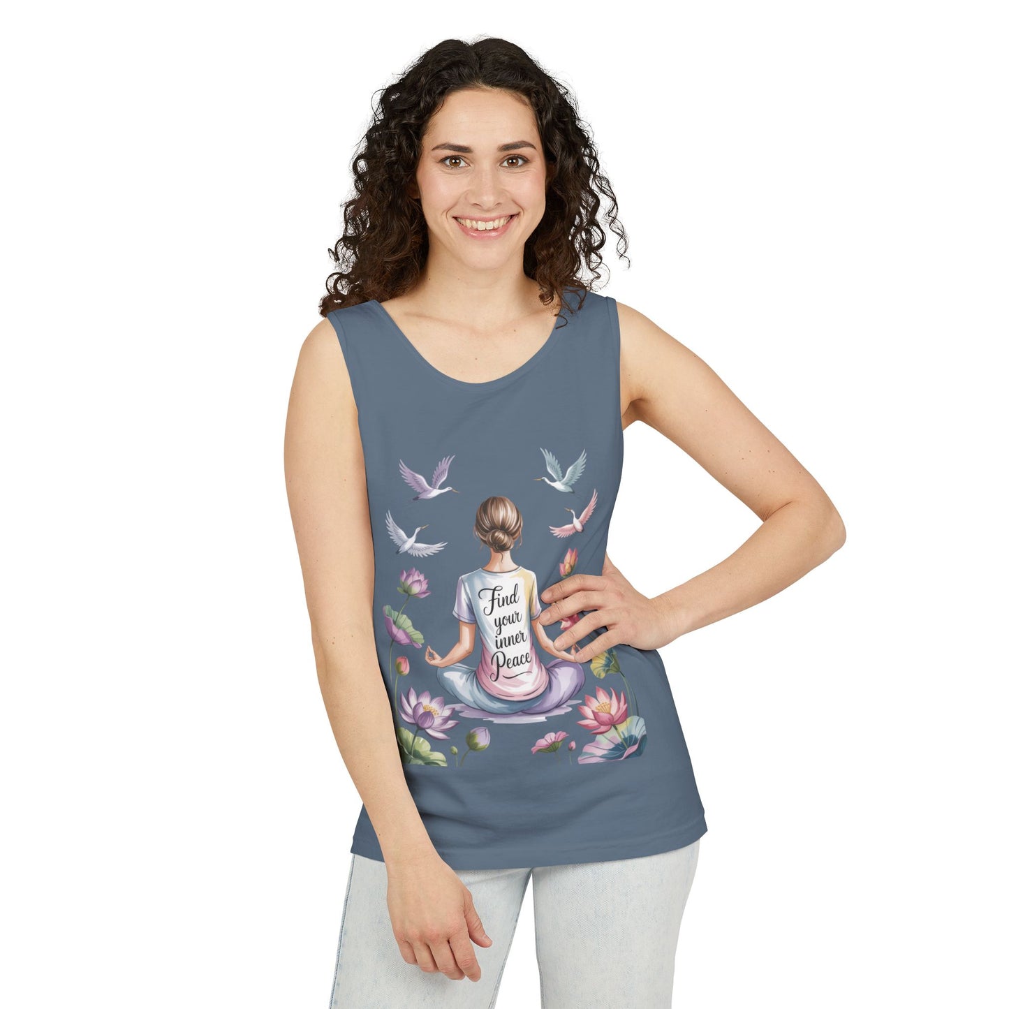 Meditation Floral Womens Tank Top, Find Your Inner Peace, Yoga Apparel, Gift for Mindfulness, Summer Relaxed Wear