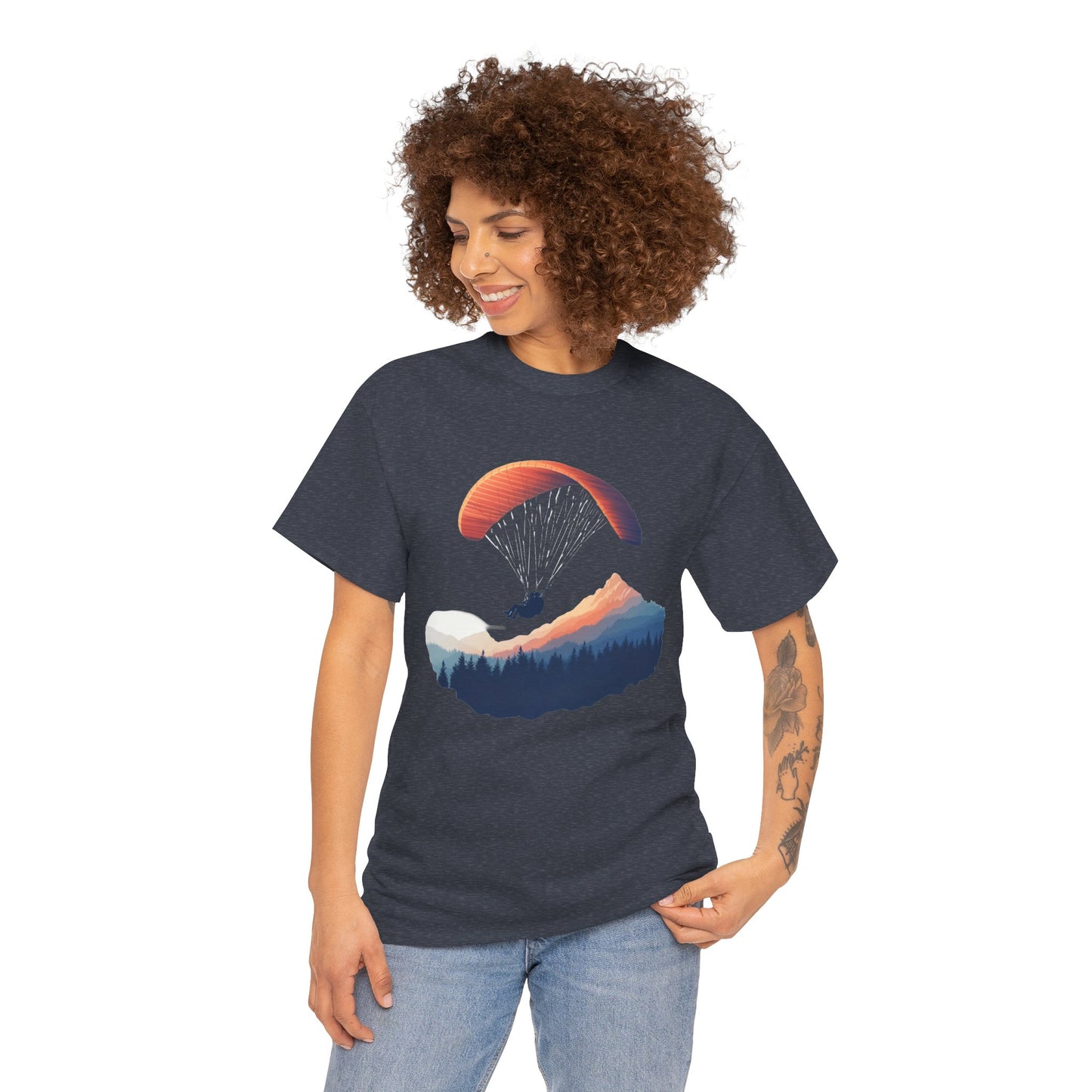 Paragliding Adventure T-Shirt, Mountain Landscape Tee, Nature Travel Lover Shirt, Outdoor Hiking Gift, Unisex Heavy Cotton Tee