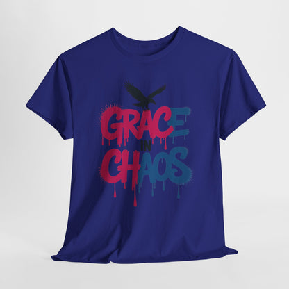 Womens Graffiti T-Shirt, Grace in Chaos Dripping Street Art Tee, Bold Urban Graphic Shirt