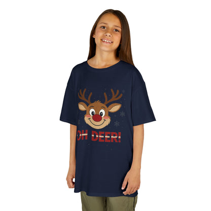 Girls Oh Deer Christmas T-Shirt, Cute Reindeer Kids Holiday Tee