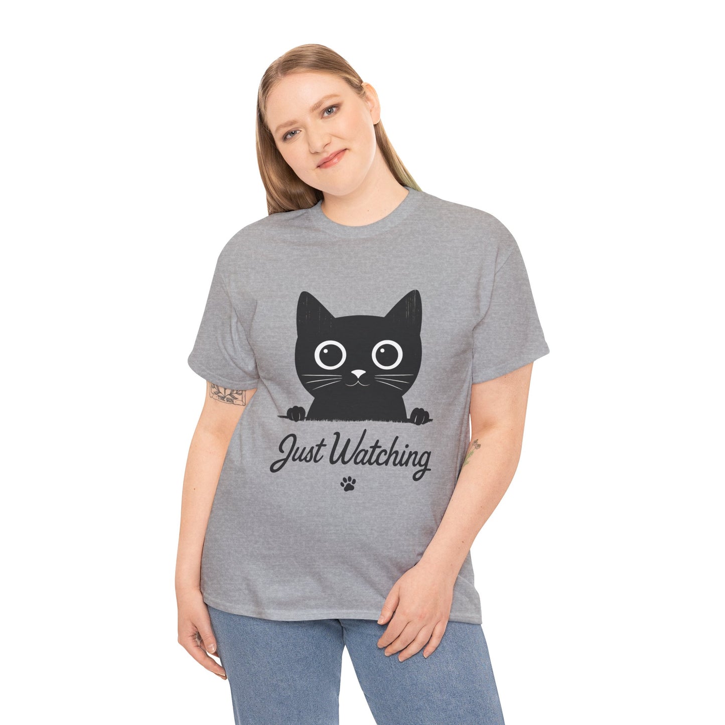 Cute Black Cat Shirt for Women - Just Watching Minimalist Kitty Tee - Funny Cat Lover Gift, Funny Pet Lover Gift, Animal Lover Tee