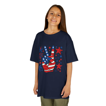 Kids Peace Sign Tee, Patriotic Children's T-Shirt, Americana Style Tee, July 4th Outfit, Independence Day Gift, Star-Spangled Shirt