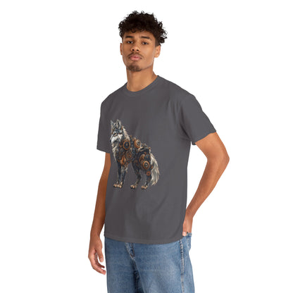 Steampunk Wolf Tee, Mechanical Wolf T-Shirt, Unisex Heavy Cotton Shirt, Graphic T-Shirt, Unique Design,Futuristic Animal Lover Gift Shirt