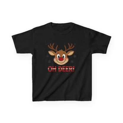 Girls Oh Deer Christmas T-Shirt, Cute Reindeer Kids Holiday Tee