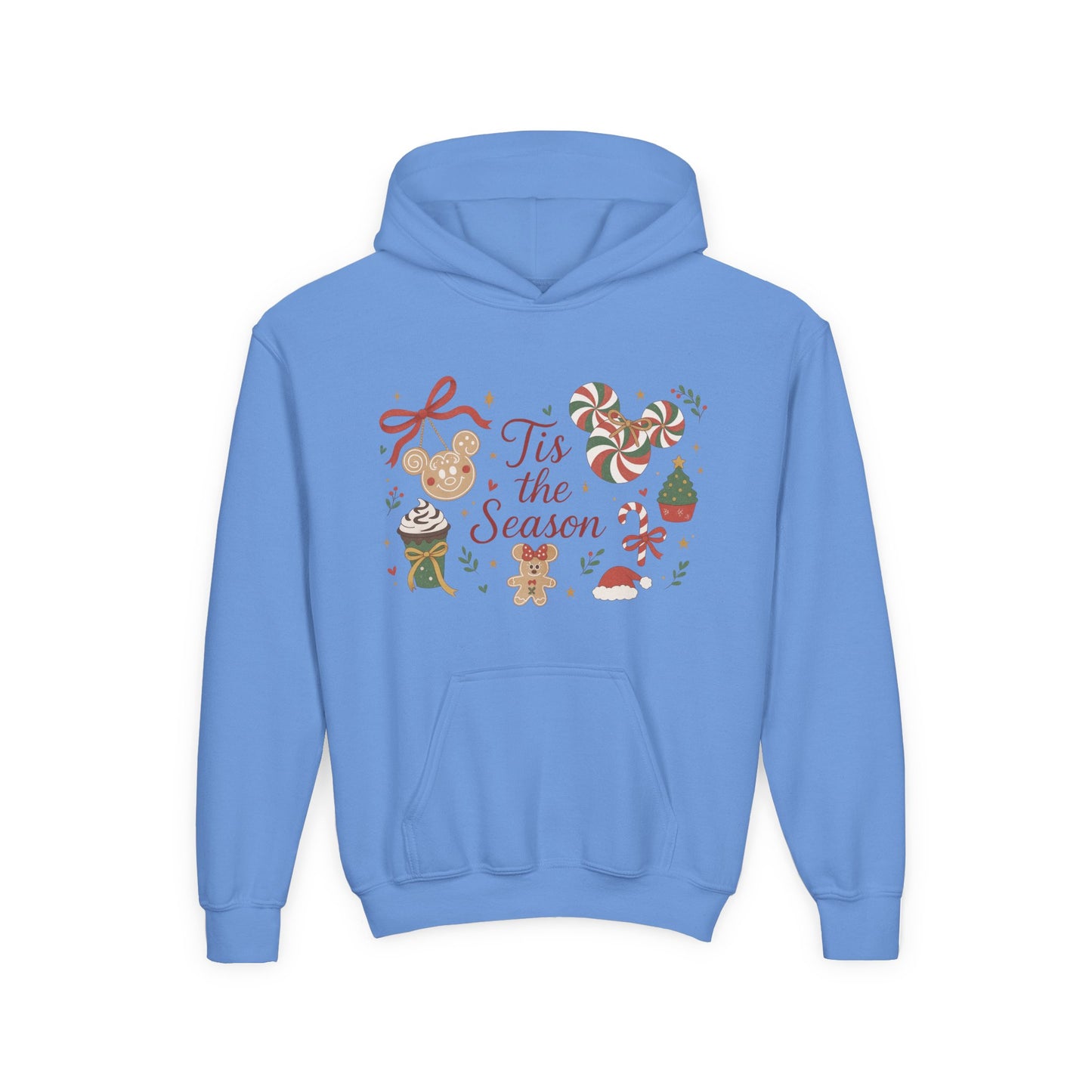 Tis the Season Christmas Sweatshirt for Girls, Cozy Holiday Cookie Jumper, Youth Heavy Blend Hooded Sweatshirt