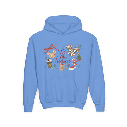 Tis the Season Christmas Sweatshirt for Girls, Cozy Holiday Cookie Jumper, Youth Heavy Blend Hooded Sweatshirt