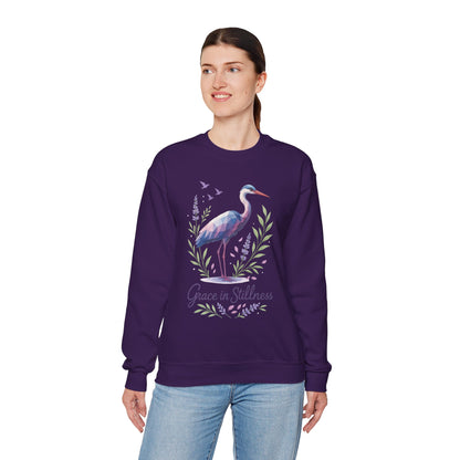 Polygonal Heron Graphic Sweatshirt, Women's Artistic Bird Crewneck, Nature-Inspired Minimalist Design, Geometric Crane, Bird Lovers Gift