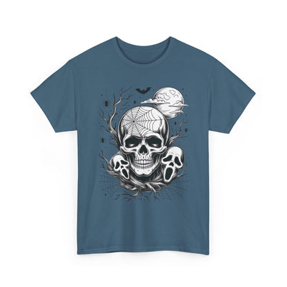 Men's Gothic Skull T-Shirt, Halloween Graphic Tee, Spider Web & Moon Horror Shirt, Spooky Skull Graphic Top for Him