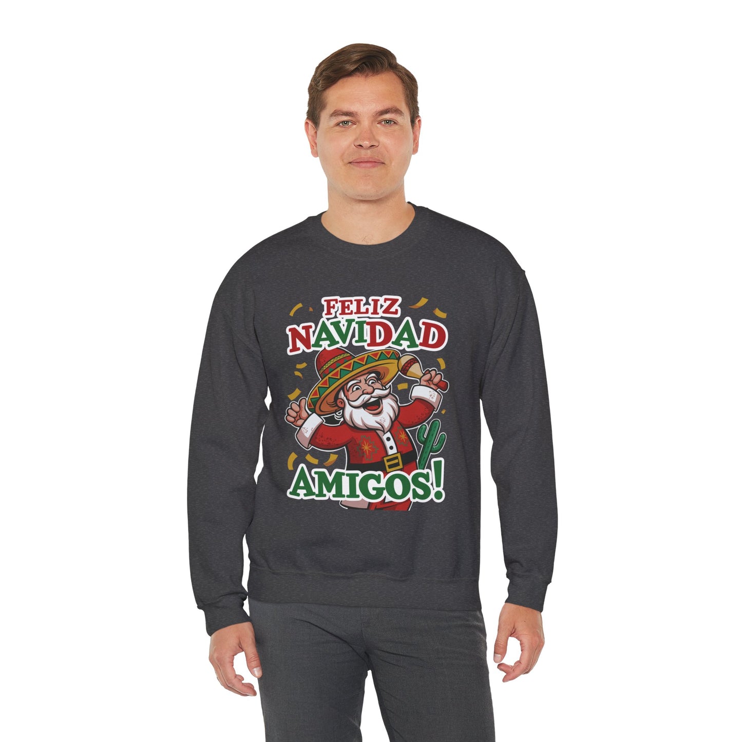 Feliz Navidad Amigos Sweatshirt, Funny Mexican Santa Christmas Jumper, Latin Holiday Fiesta Pullover