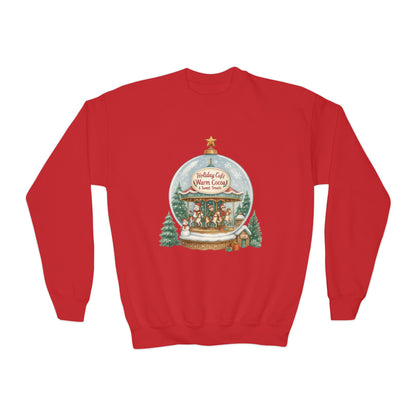 Youth Holiday Café Christmas Sweatshirt, Warm Cocoa Snow Globe Jumper